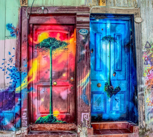 two colorful doors